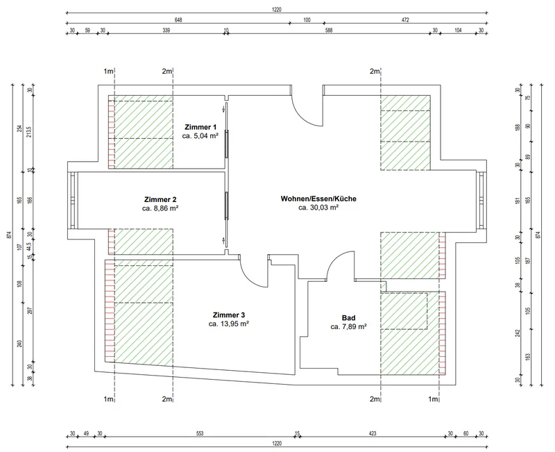Grundriss, Wohnflächenberechnung, Architektenstempel
