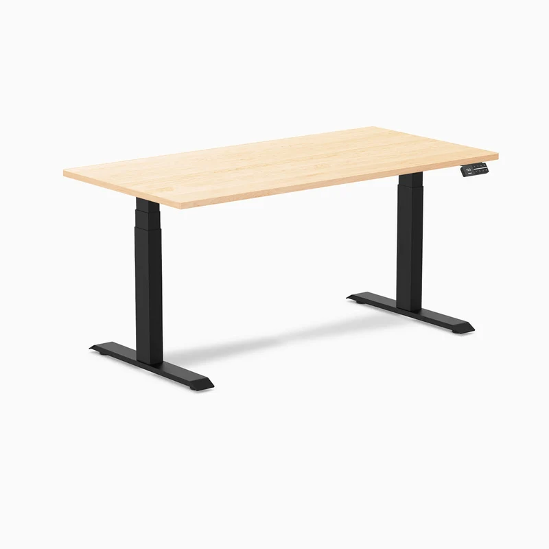 Desky Dual Hardwood Sit Stand Desk 150cm Maple Desktop and Matte Black Frame