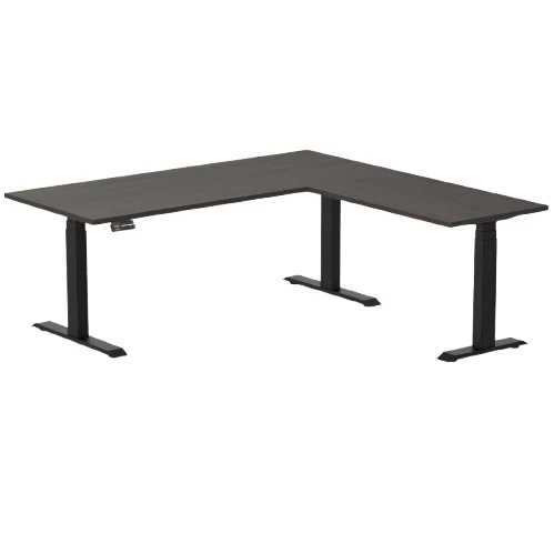Desky Eco L-Shape Melamine Sit Stand Desk 180 x 175 cm Burnished Wood Top and Matte Black Leg