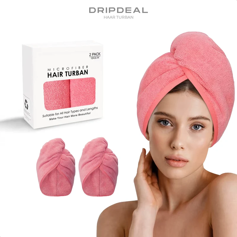 Mikrofaser-Haarturban-Handtuch 2er Set – Schnelles und Schonendes Haartrocknen