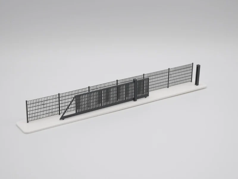 H0 Stahlmattenzaun, Industriezaun, Metallzaun - Anthrazit - Gesamtlänge 100 cm - Set mit Schiebetor