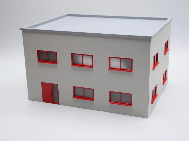 Bürogebäude - Maßstab 1:50 - Farbe hellgrau/rot - Bausatz