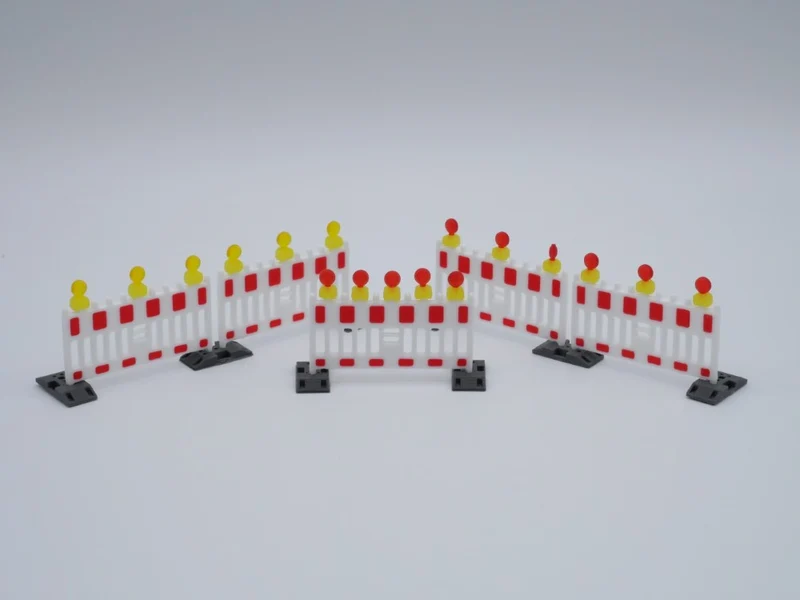 Absperrschranke weiß/rot - Maßstab 1:50- 5 Stück - mit 20 Warnleuchten (rot/gelb) inkl. Transportgestell