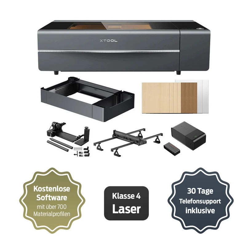 Bundle: xTool P2S Desktop-CO2-Laserschneider mit 55 W (Grau/Schwarz) Versatile Bundle
