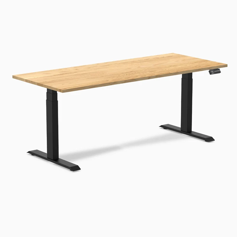 Desky Dual Hardwood Sit Stand Desk 180cm White Oak Desktop and Matte Black Frame