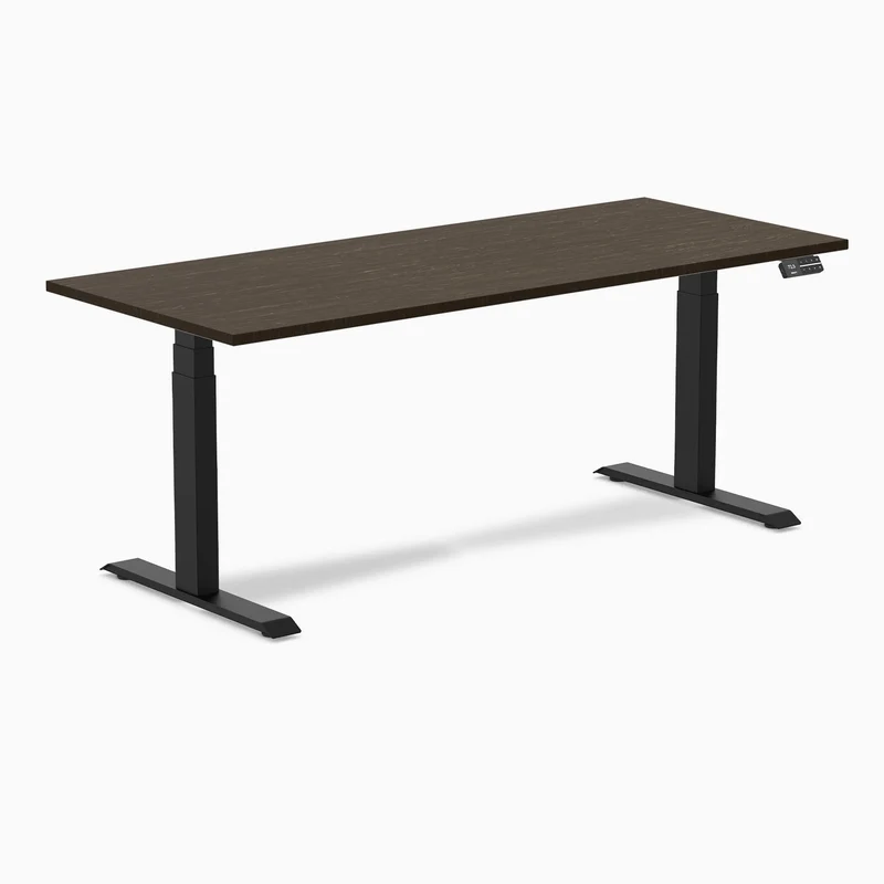 Desky Dual Bamboo Sit Stand Desk 120cm Dark Bamboo Desktop and Matte Black Frame