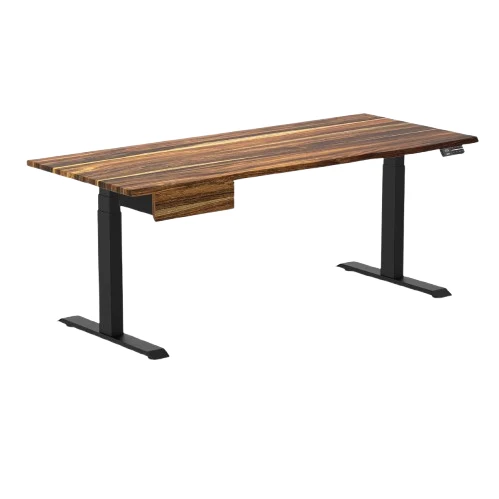 Desky Dual Hardwood Standing Desk With Drawer 200cm Saman Desktop and Matte Black Frame