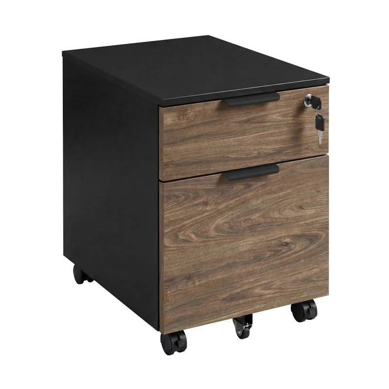 Desky Minimal Filing Cabinet - Black / Natural Walnut Melamine