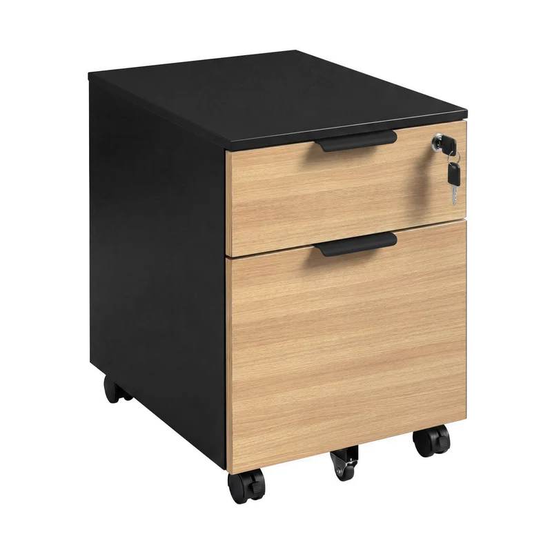 Desky Minimal Filing Cabinet - Black / Sublime Teak Melamine