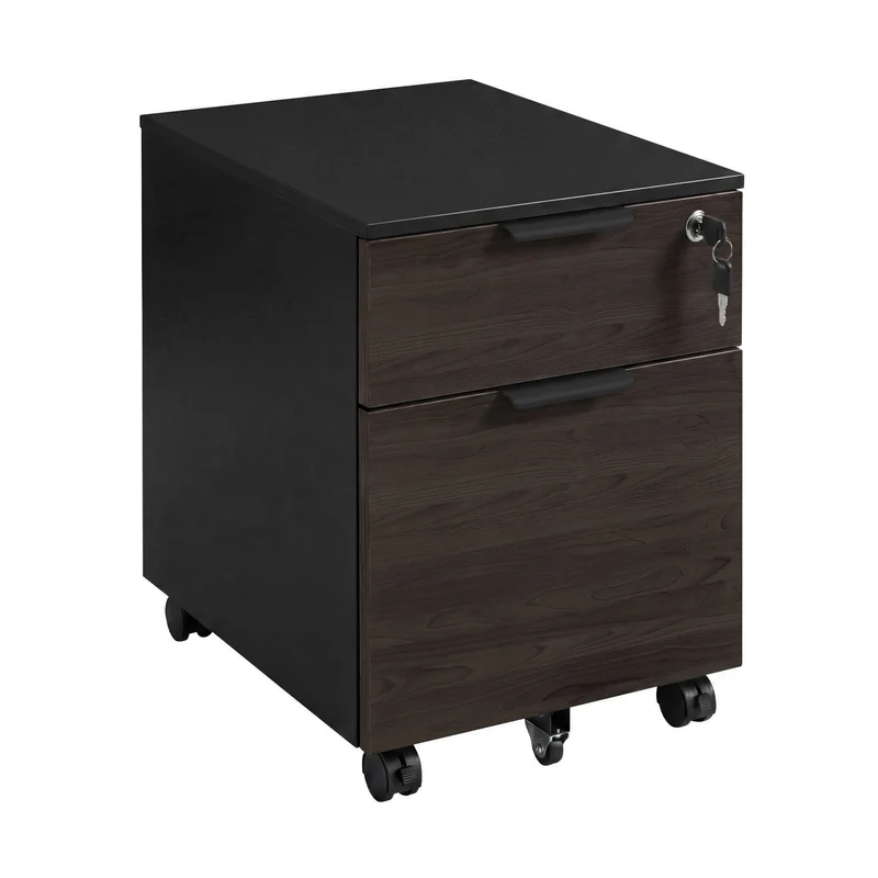Desky Minimal Filing Cabinet - Black / Burnished Wood Melamine