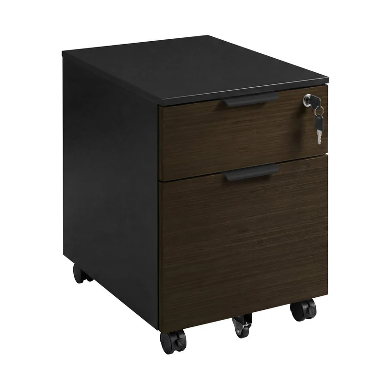 Desky Minimal Filing Cabinet - Black / Dark Bamboo