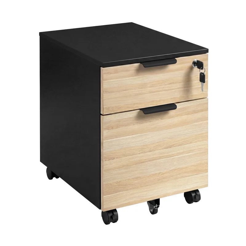 Desky Minimal Filing Cabinet - Black / Classic Oak Melamine