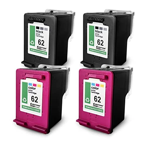 4 cartouches d'encre Eurotone compatibles HP 62XL – Noir/Cyan/Magenta/Jaune – pour HP Envy 5540 e-All-in-One et HP Envy série 5540