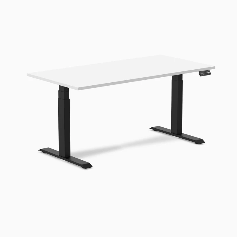 Desky Dual Melamine Sit Stand Desk 150cm White Desktop and Matte Black Frame