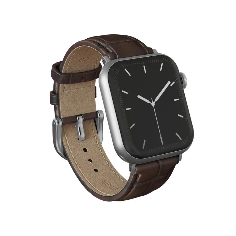 Burga Apple Watch 42/44/46/49 Leather Band - Silver Clasp (Espresso)