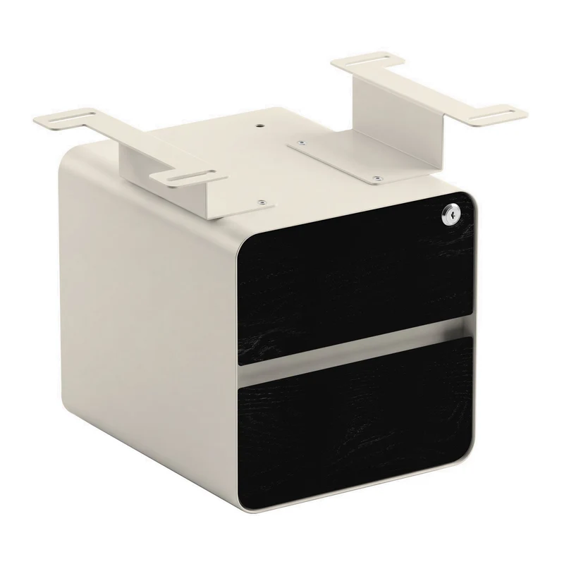 Desky Minimal Under Desk Cabinet - Black Ash Hardwood / Wheat