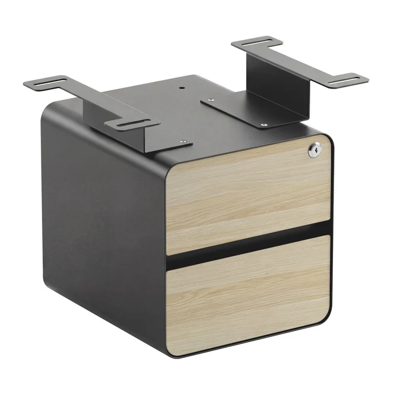 Desky Minimal Under Desk Cabinet - Classic Oak Melamine / Space Grey