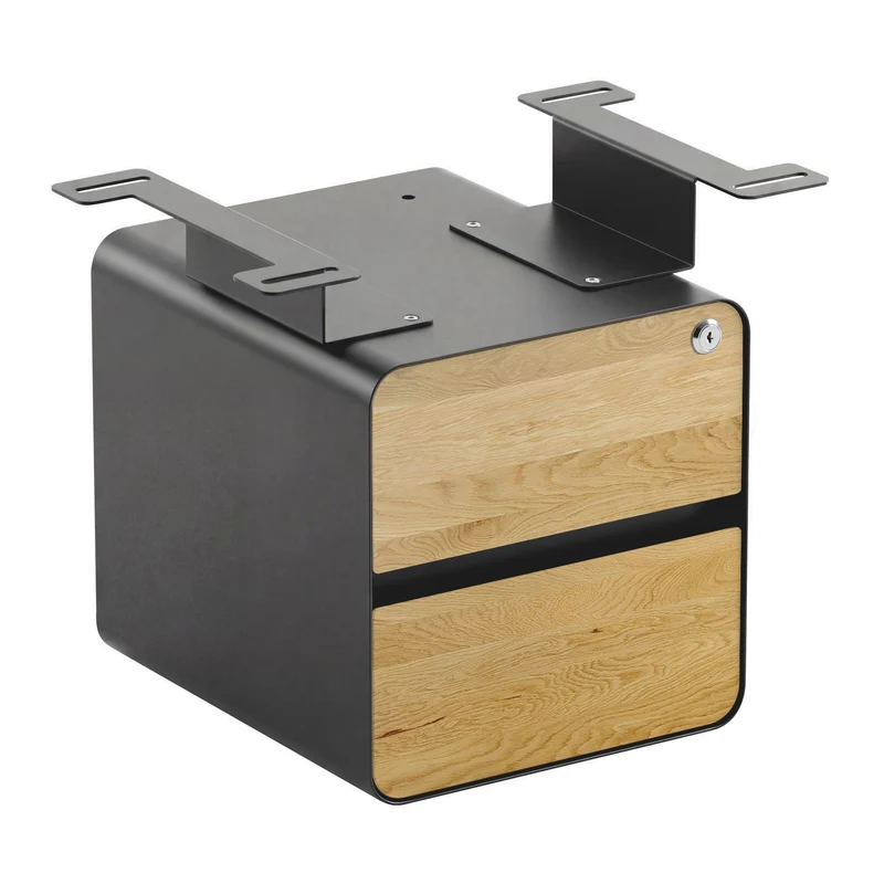 Desky Minimal Under Desk Cabinet - White Oak Hardwood / Space Grey