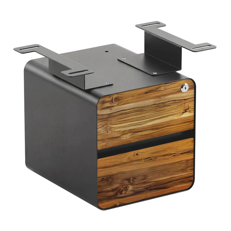 Desky Minimal Under Desk Cabinet - Teak Hardwood / Space Grey