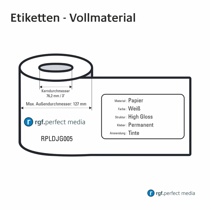 RPLDJG005 - Papier-Etiketten, Weiß, Hochglanz, Permanent - Vollmaterial 130mm