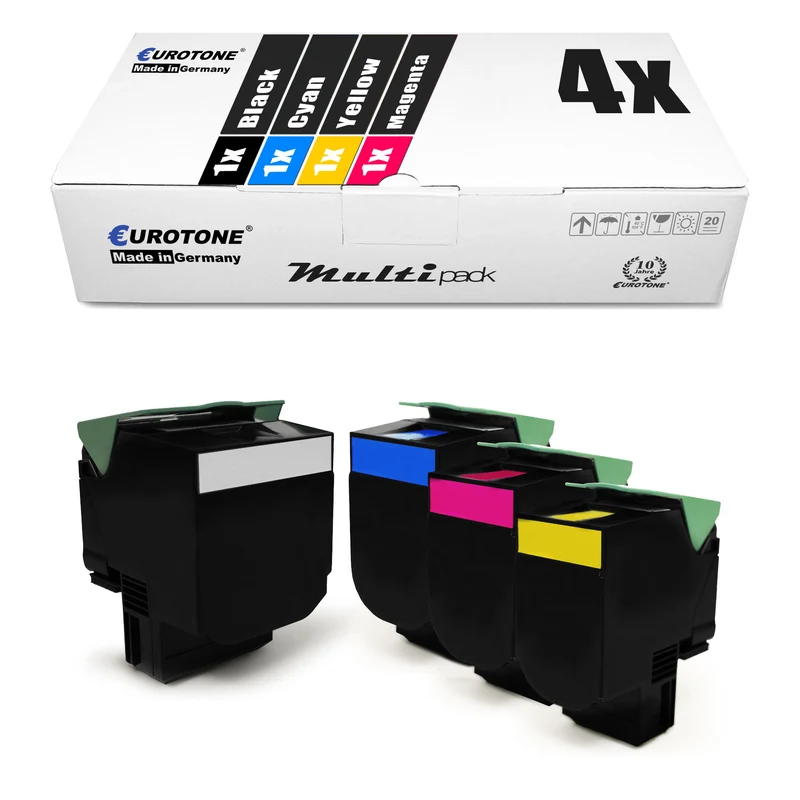 4x toners alternatifs pour Lexmark 80C0X10 noir + 80C0X20 cyan + 80C0X30 magenta + 80C0X40 jaune 800X1 800X2 800X3 800X4