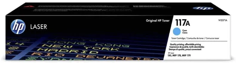 1x оригинальный тонер HP W2071A blue cyan 117A