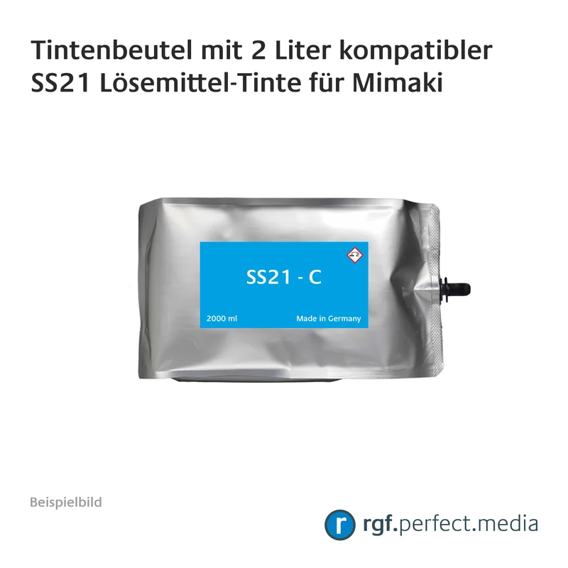 Tintenbeutel mit 2 Liter kompatibler SS21 Lösemittel-Tinte für Mimaki inklusive Chip