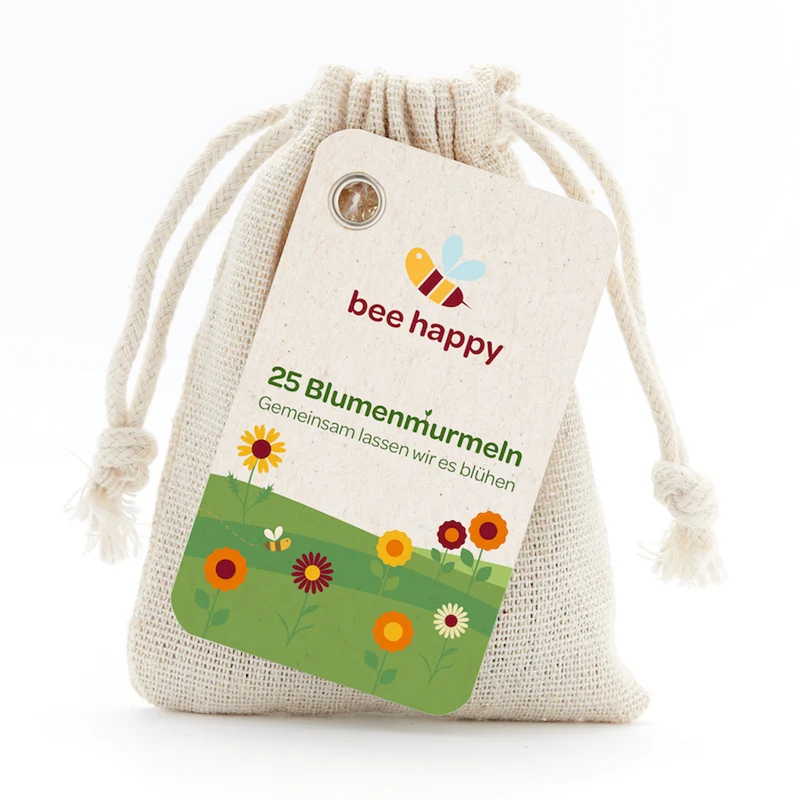 25 Blumenmurmeln im Jutebeutel