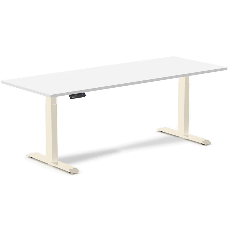 Desky Single Sit Stand Gaming Desk 200cm White Desktop and Wheat Frame