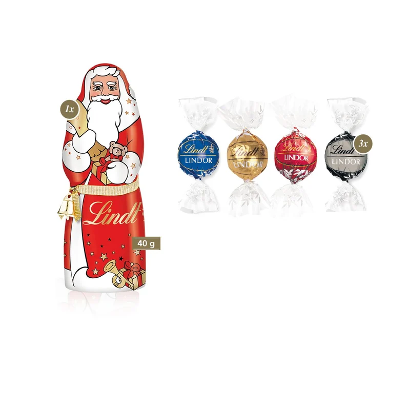 Premium-Präsent mit Lindor Pralinés und Lindt Weihnachtsmann „Medium“