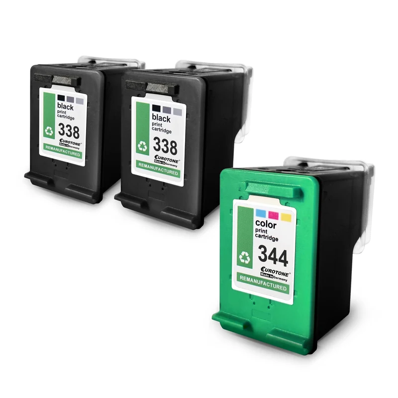 3x cartouches d'encre alternatives pour HP 338 + 344: C9363EE couleur + 2x C8765EE noir
