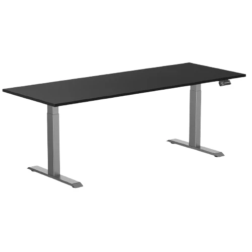 Desky Dual Melamine Sit Stand Desk 200cm Black Desktop and Space Grey Frame