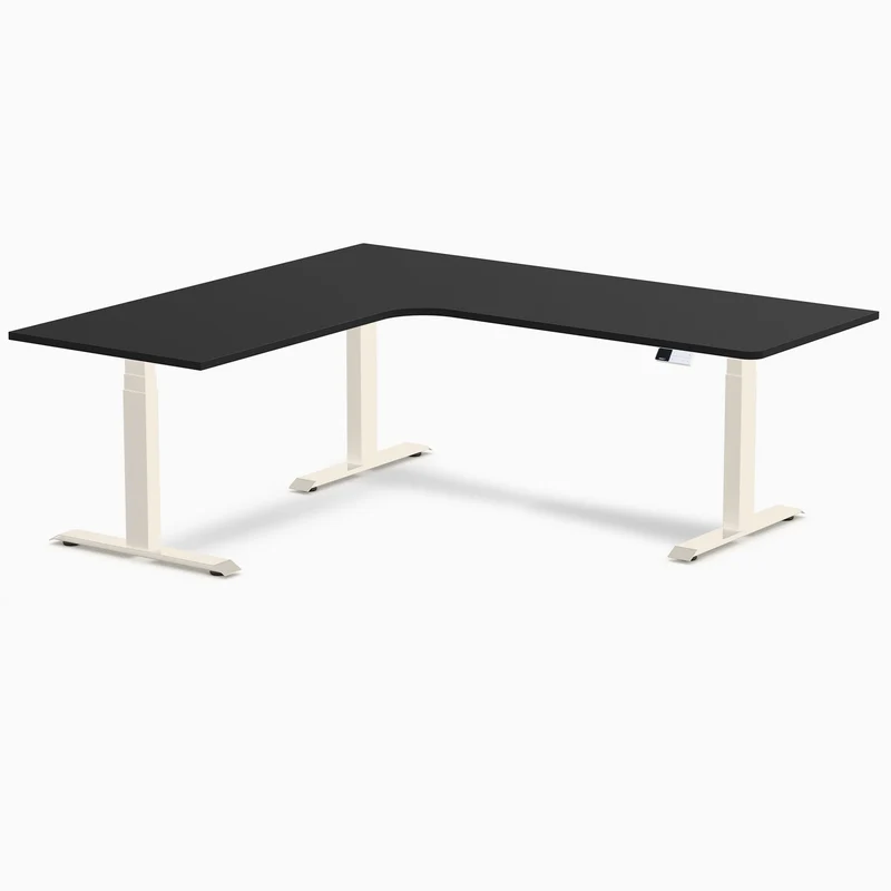 Desky L-Shape Melamine Sit Stand Desk 200cm - Left Return Black Top and Wheat Leg