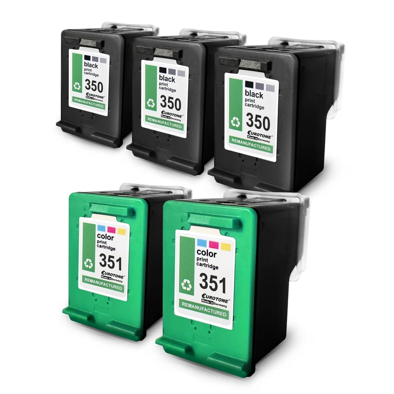 5x cartouches d'encre alternatives pour HP 350XL 351XL: 2x CB338EE couleur + 3x CB336EE noir