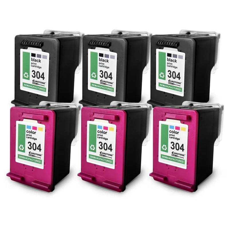 6 альтернативных картриджей для HP 304XL: 3 цветных + 3 черных