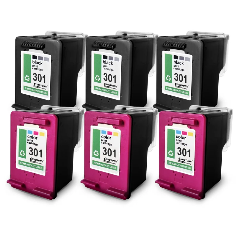 6x cartouches d'encre alternatives pour HP 301XL: 3x CH564EE couleur + 3x CH563EE noir