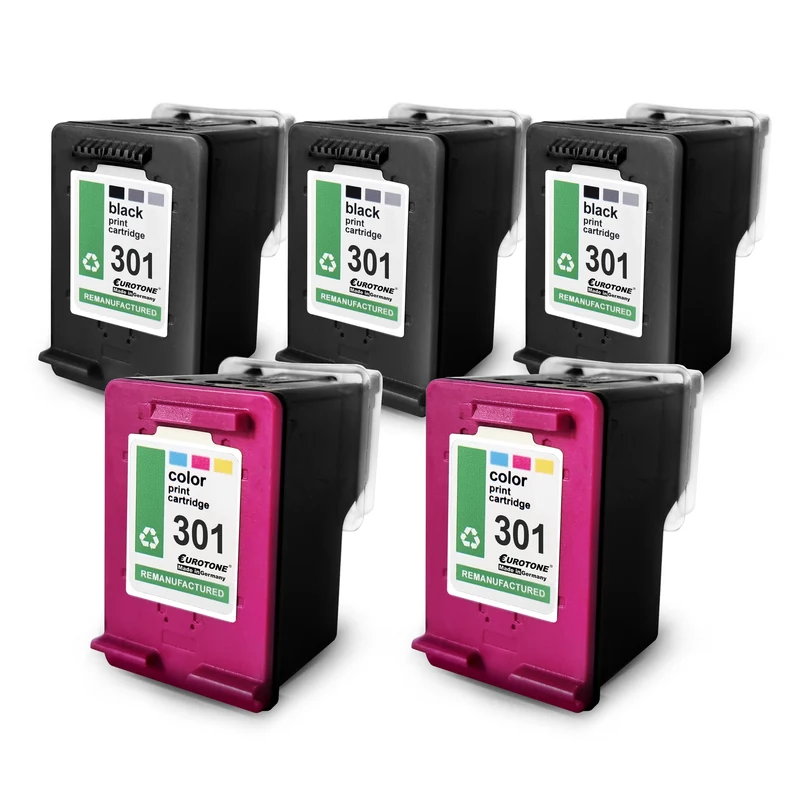 5x alternative ink cartridges for HP 301XL: 2x CH564EE Color + 3x CH563EE Black