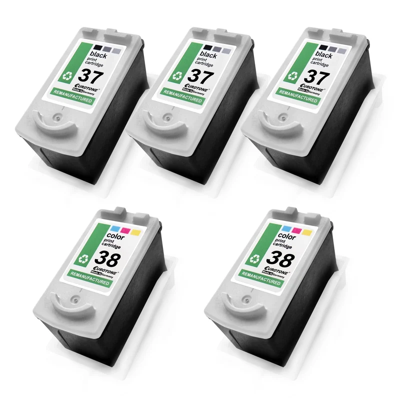 5x alternatieve inktpatronen voor Canon PG37 CL38 2145B009: 2x 2146B001 Kleur + 3x 2145B001 zwart