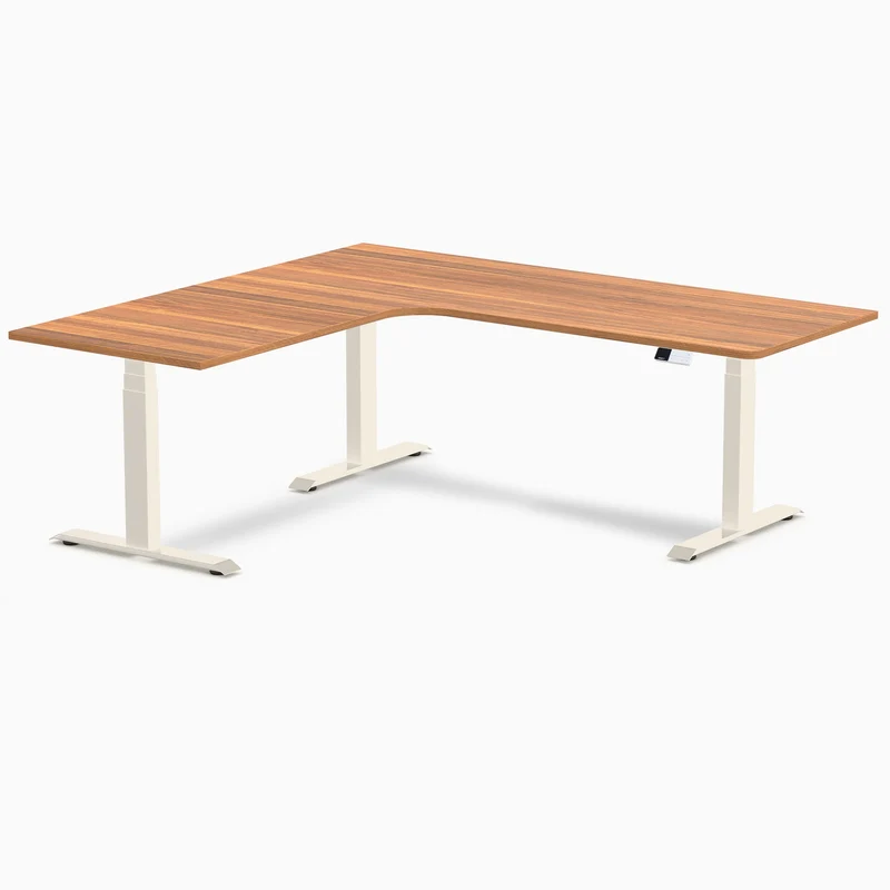 Desky L-Shape Melamine Sit Stand Desk 200cm - Left Return Prime Oak Top and Wheat Leg